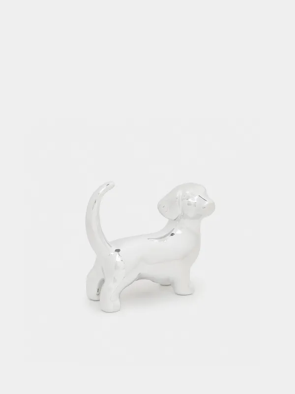 Jewelry holder, 8 cm, porcelain p, silver, dog, dog, image-2