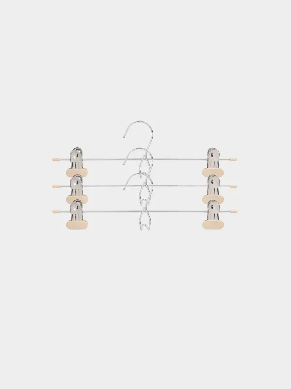 Hanger for trousers/skirts, 33 cm, 3 pcs, with clips, coated metal, beige, Colorful house, image-0