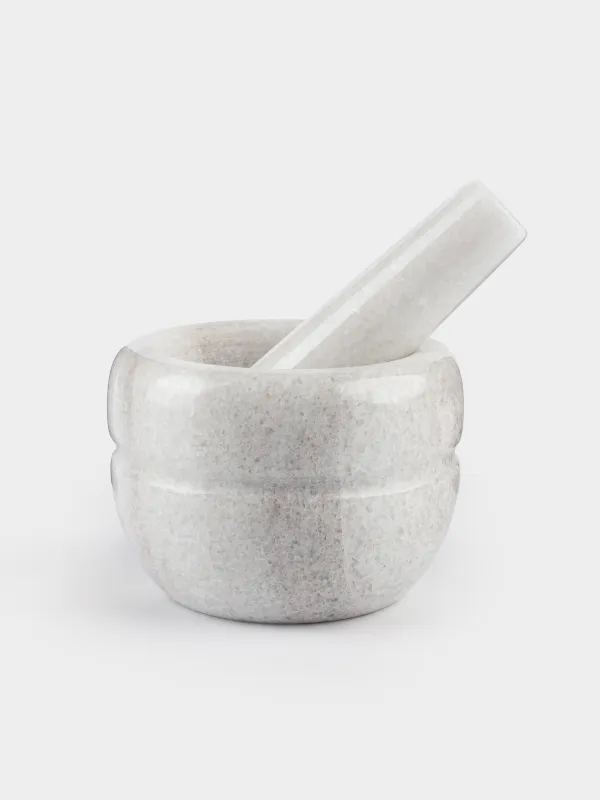 Spice mortar, 10 cm, with pestle, Marble, White, Stripe, Marble, image-0