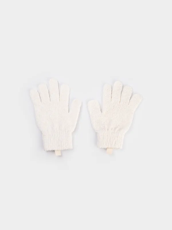 Body wash glove, 21 cm, 2 pcs, exfoliating, polyester, milk, Unique spa, image-0