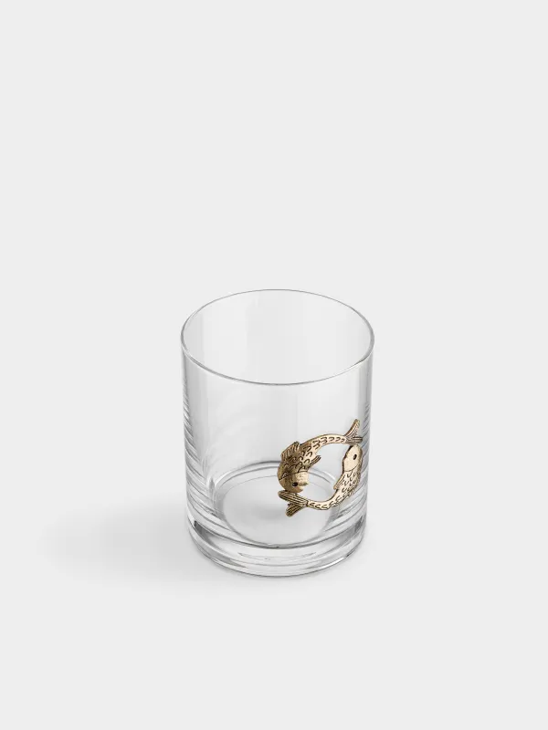 Drinking glass, 10 cm, 340 ml, glass/metal, golden, Pisces, Zodiac, image-2