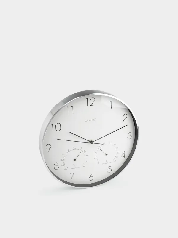 Wall clock, 31 cm, with thermometer and hygrometer, plastic / glass, round, white, Dial, image-1
