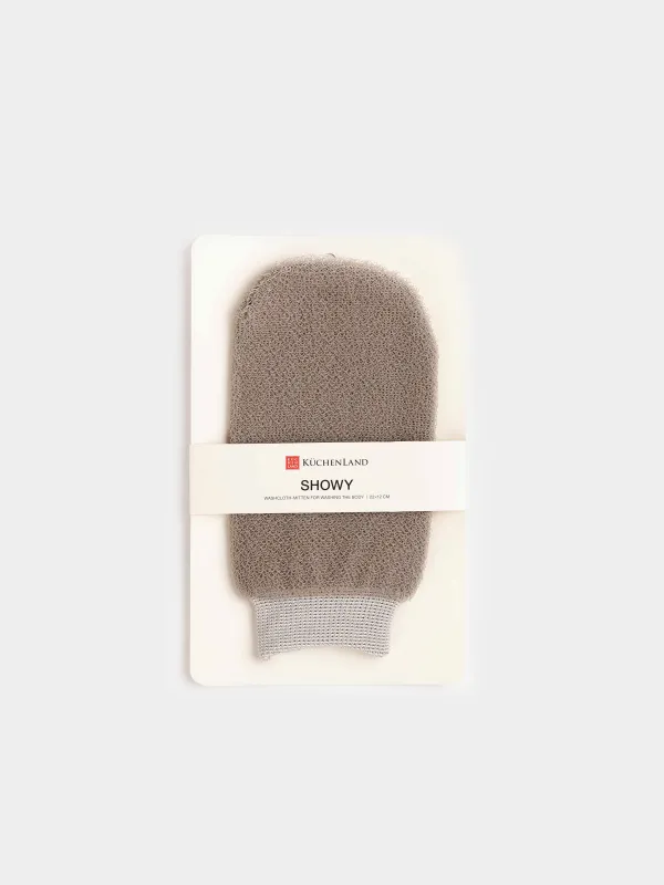 Body washcloth, 22x12 cm, exfoliating, polyethylene, beige, Showy, image-2