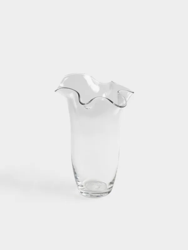 Flower vase, 30 cm, Glass, Wavy edges, Clear wave, image-1