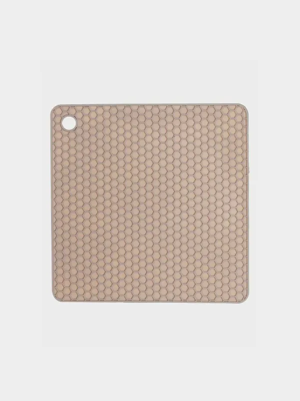 Hot pot holder, 17 cm, square, silicone, beige, Soft kitchen