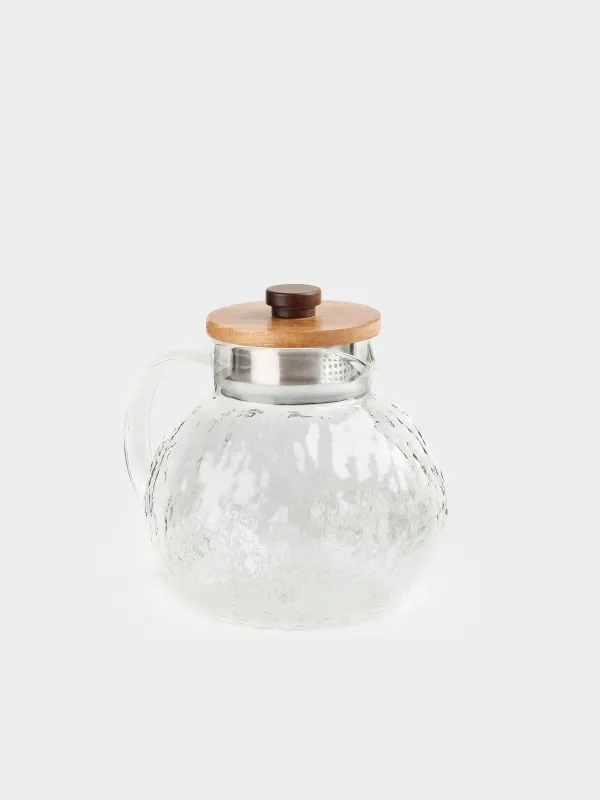Jug, 1,4 l, with filter cap, Used glass / wood, Nautilus, image-1