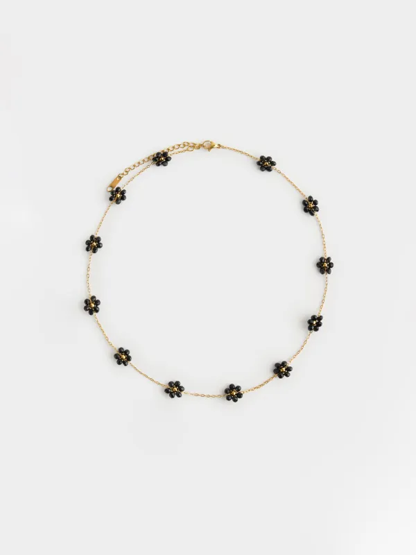 Chain, 45 cm, metal / glass, gold, Flowers, Jewelry flower, image-0