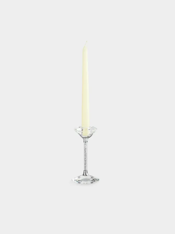 Candlestick, 15 cm, for a thin candle, on a leg, glass / rhinestones, Silver crystals, Diamond, image-3