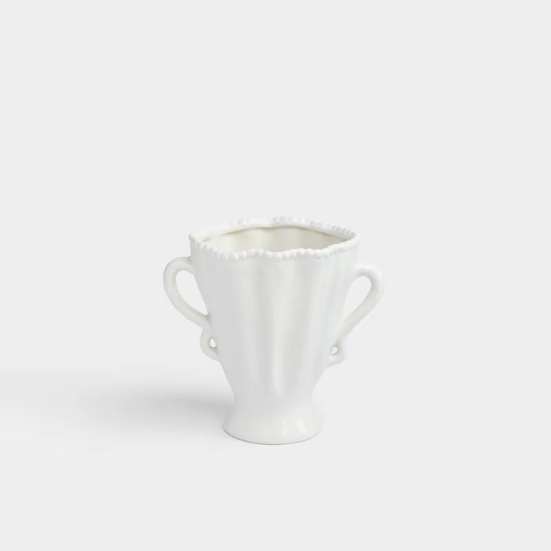 Flower vase, 16 cm, with handles, ceramic, milky, Dots, Crumple grace