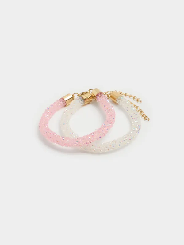Bracelets set, 8 cm, 2 pcs, white/pink, Crystals, Jewelry, image-3