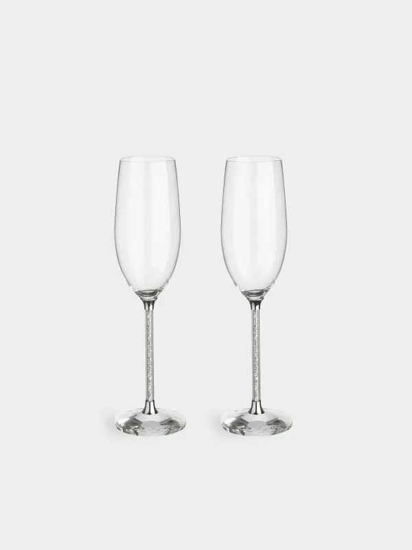 Drinking glass, 220 ml, 2 pcs, glass / rhinestones, Silver crystals, Diamond, image-0