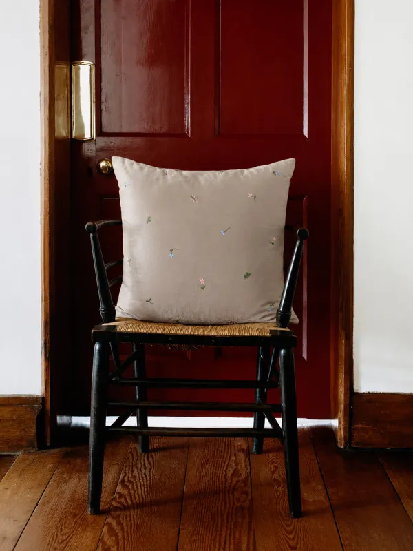 Decorative pillow, 45x45 cm, velvet, beige, Flowers, Velvet, image-2