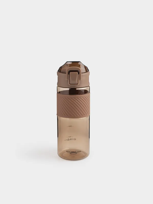 Water bottle, 600 ml, plastic / silicone, brown, Sport, image-0