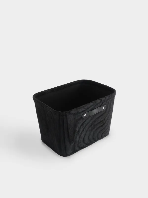 Laundry basket, 38x26x25 cm, with handles, polyester, rectangular, black, Black style, image-1