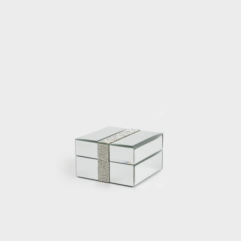 Jewelry box, 12x12 cm, glass, mirror, Silver crystals, Glossy crystal