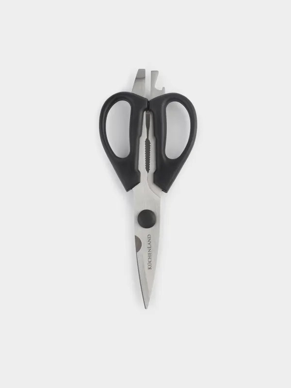 Kitchen scissors, 21 cm, with opener and nutcracker, steel / plastic, black, Black style, image-0