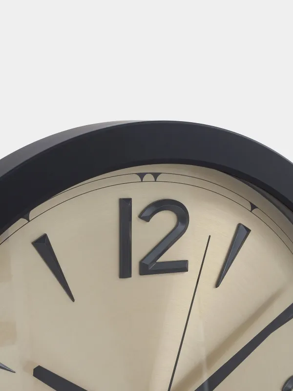 Wall clock, 40 cm, plastic/ glass, round, golden black, Dial, image-2