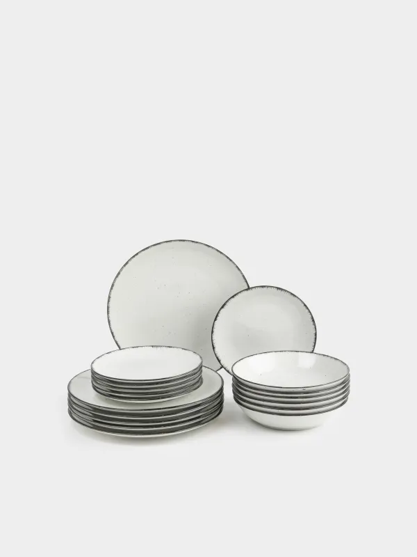 Dining set, 6 pers., 18 pr., ceramic, white-grey, speckled, Roxas, image-0
