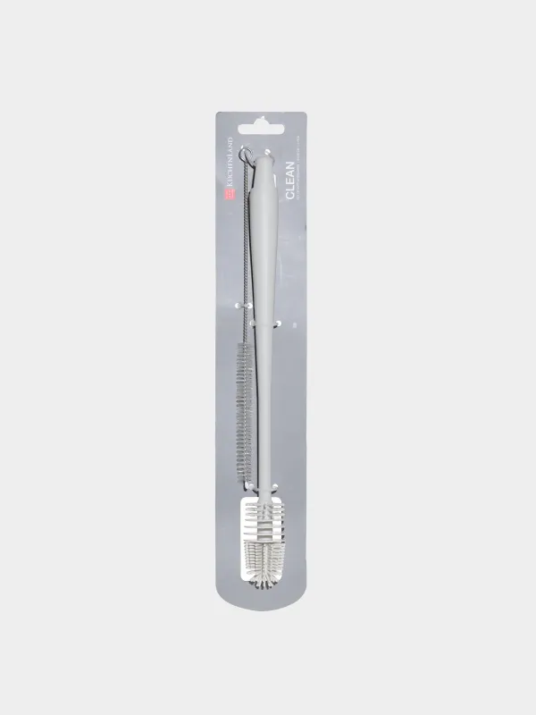 Bottle washing brush set, 32/26 cm, 2 pcs, rubber / plastic / metal, grey, Clean, image-2