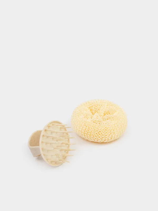 Cleaning sponge, 8 cm, with short holder, vegetable fiber / plastic, beige, Clean, image-3