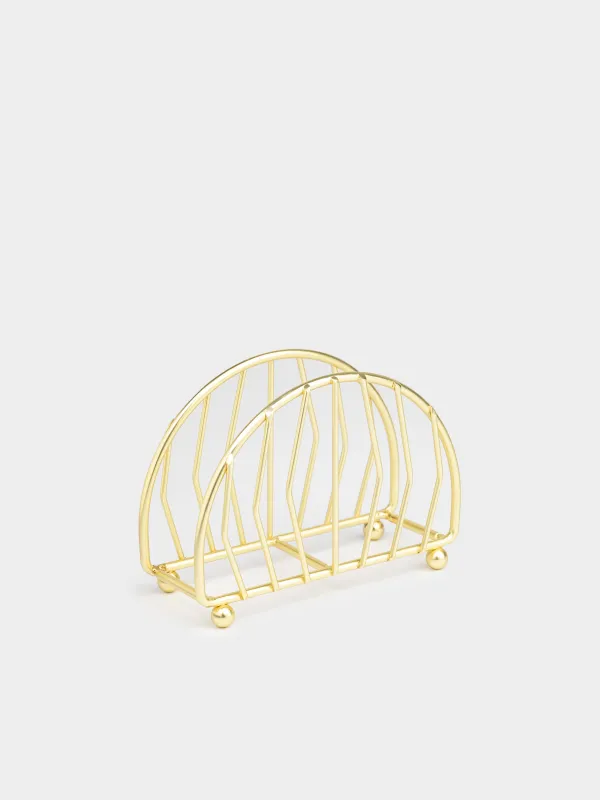 Napkin holder, 13 cm, metal, golden, semicircle, Twist gold, image-1