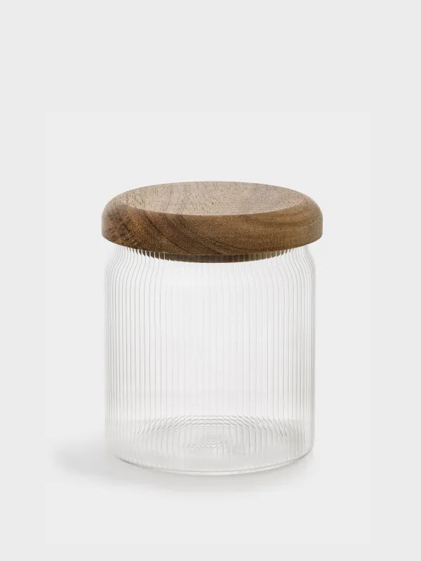Bulk products jar, 400 ml, glass R / wood, Ribby wood, image-0
