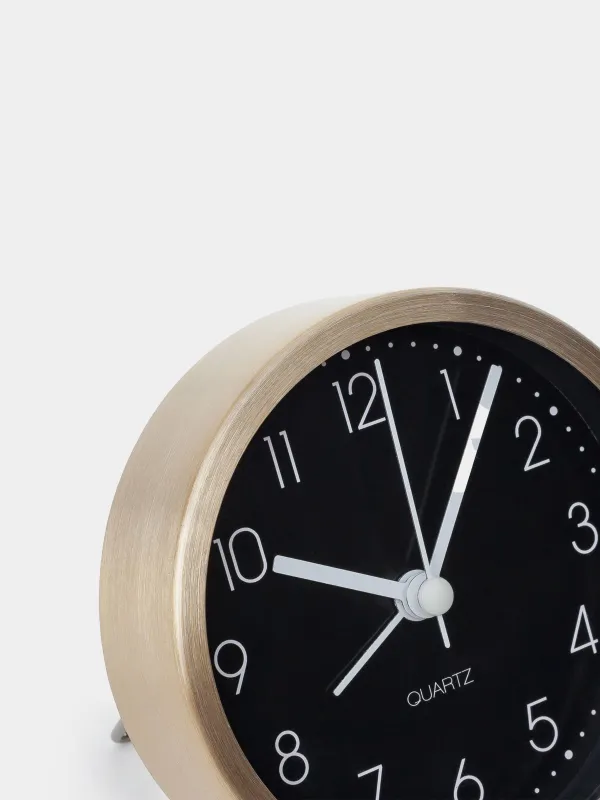 Alarm clock, 9 cm, metal / glass, round, black and white, Dial, image-4