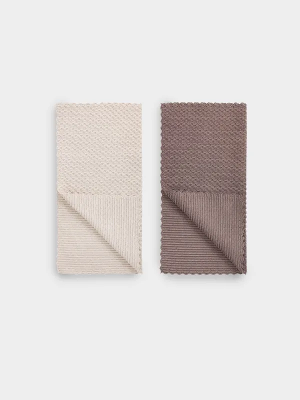Kitchen cloth, 30x30 cm, 2 pcs, microfiber, brown / cream, Grain, Clean, image-1
