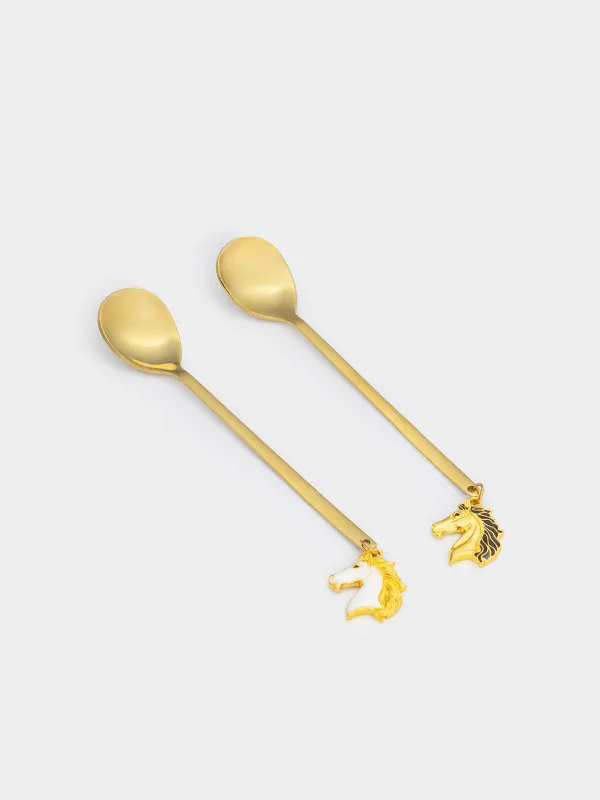 Dessert spoon, 14 cm, 2 pcs, steel, golden, Horse, Horse gold, image-1
