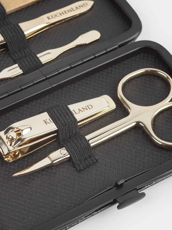 Manicure set, 5 items, steel, golden, Manicure gold, image-3