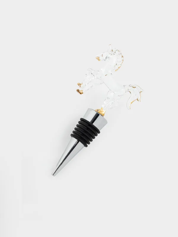 Bottle stopper, 12 cm, steel / glass, golden, Horse, Horse gold, image-1