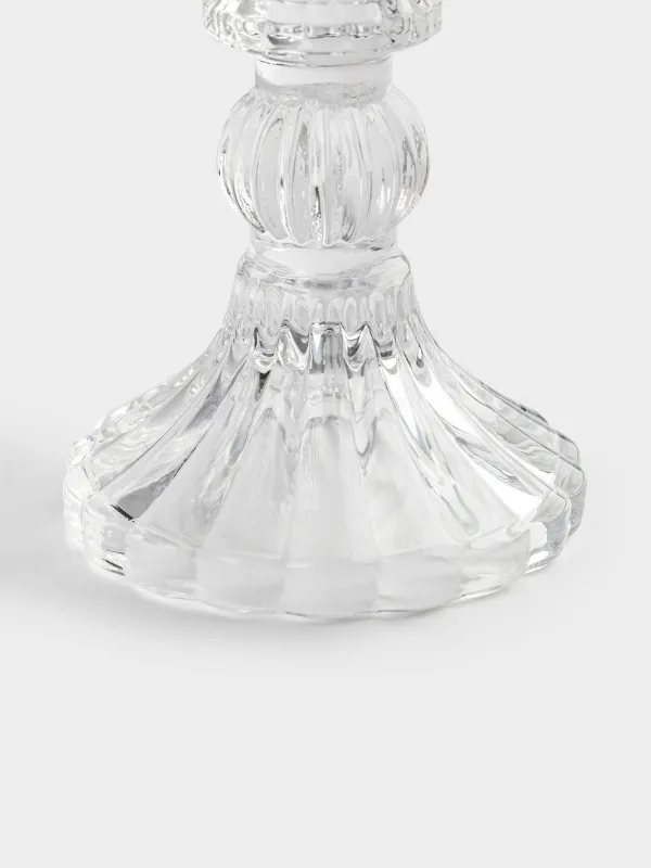 Candle holder, 12 cm, for cylindrical / thin candles, on a leg, collapsible, glass, Ribby, image-4