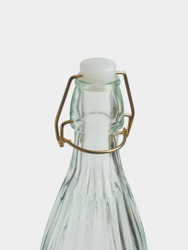 Oil or vinegar bottle, 1 l, with clip, glass R / metal, Ribby gold, image-1