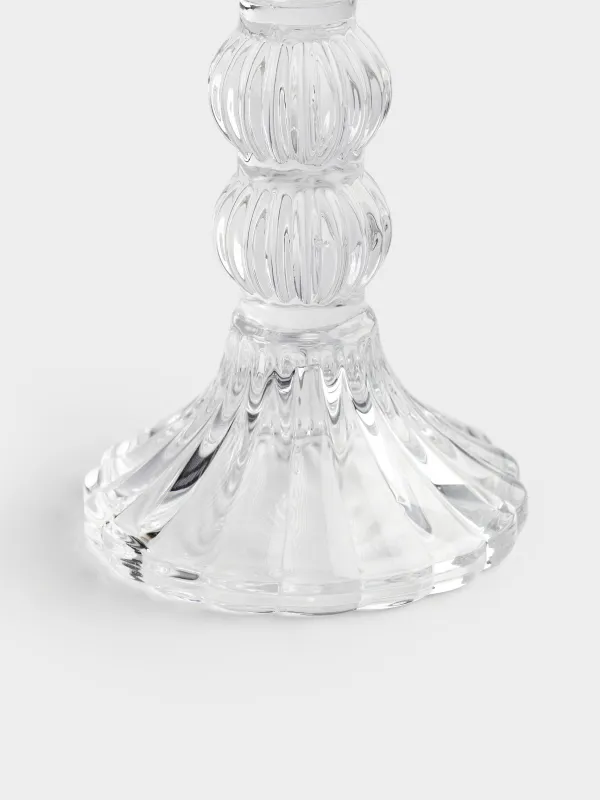 Candle holder, 14 cm, for cylindrical / thin candles, on a leg, collapsible, glass, Ribby, image-2
