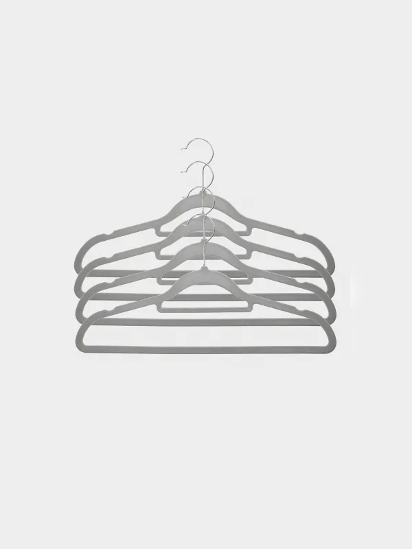 Hanger-hangers, 41 cm, 4 pcs, with a loop for ties/belts, flock, gray, Household, image-0