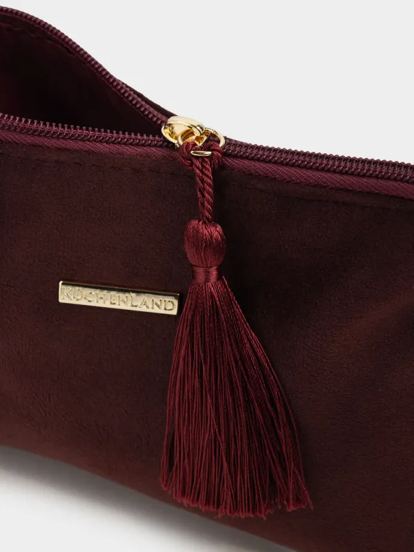 Makeup bag, 22x14 cm, with brush, velvet, burgundy, Velvety, image-3