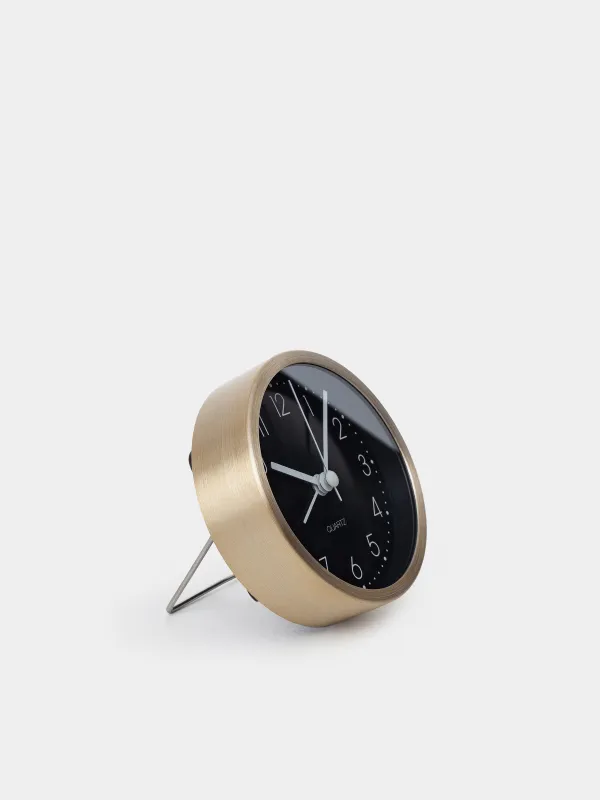 Alarm clock, 9 cm, metal / glass, round, black and white, Dial, image-2