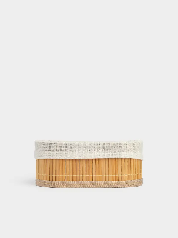 Cutlery basket, 19x10 cm, bamboo / cotton, oval, beige, Stem, image-3