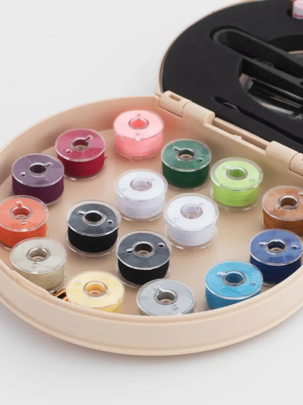 Sewing and needlework set, 13x10 cm, 21 items, in a case, polyurethane / metal, beige, Thread, image-1