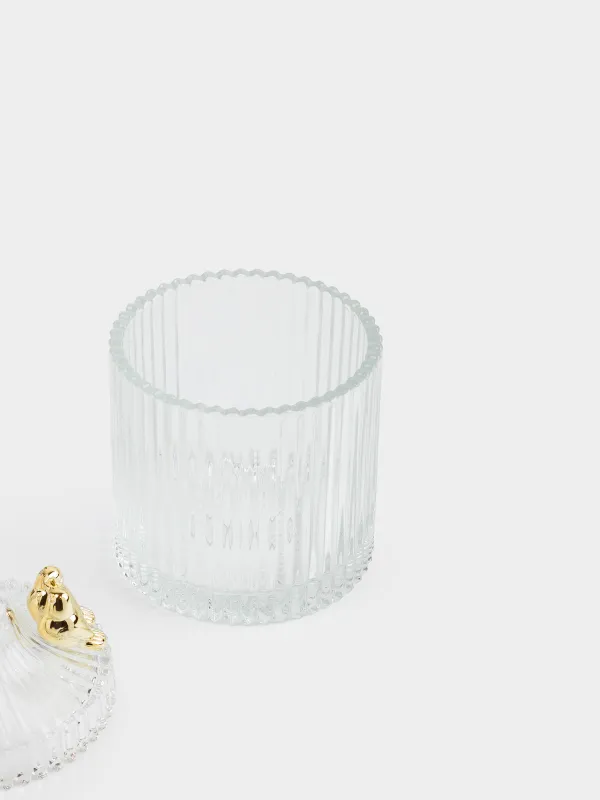 Storage container, 17x10 cm, 550 ml, with lid, glass R / metal, Golden dragonfly Selene, image-1