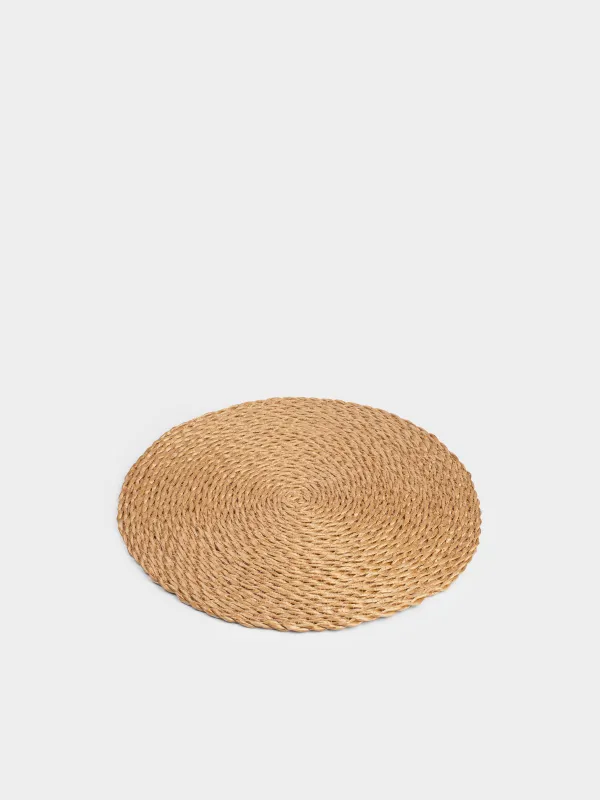 Placemat, 38 cm, polypropylene, round, sand, Weaving, Volute, image-3