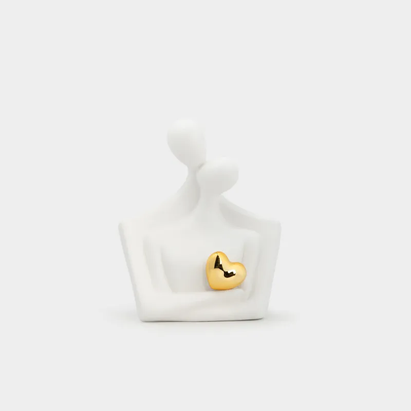 Statuette, 18 cm, porcelain P, byellow-golden, Lovers with a heart, Face