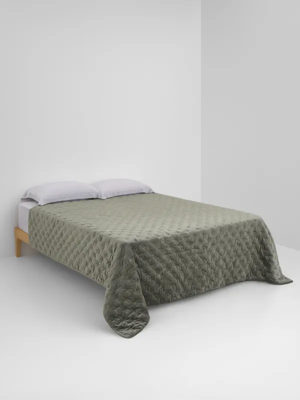 Bedspread, 220x240 cm, quilted, velvet/microfiber, green, Lines, Stitch velvet, image-1