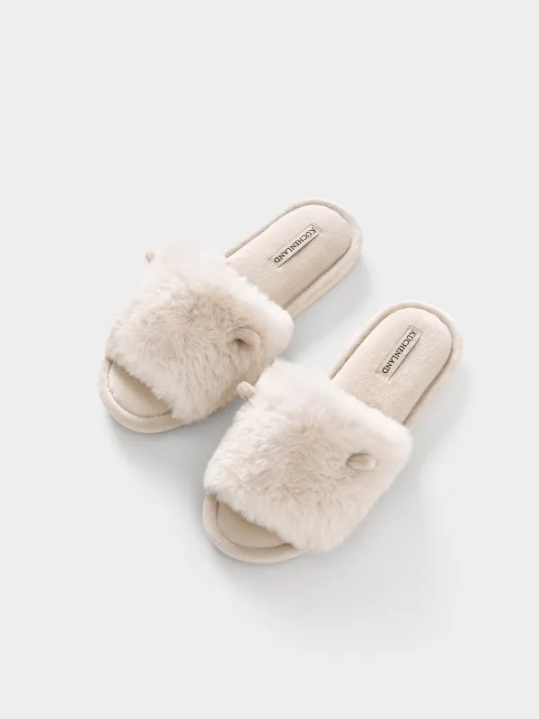 Women's slippers, homewear, size 36-37, polyester, milky, Fur, image-5