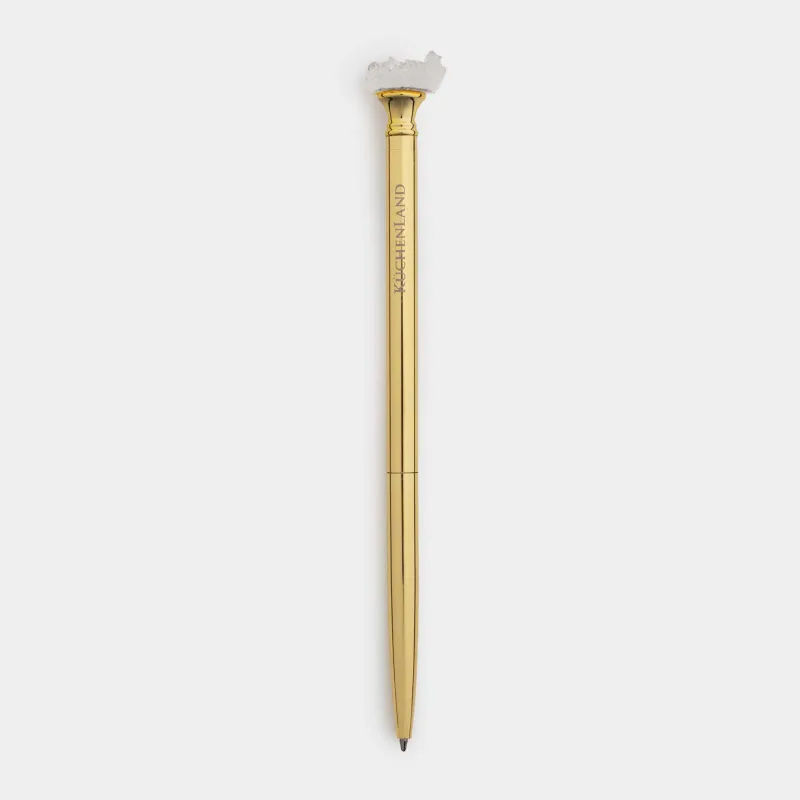 Ballpoint pen, 16 cm, with a figure, metal, gold, Crystal silver, Draw figure