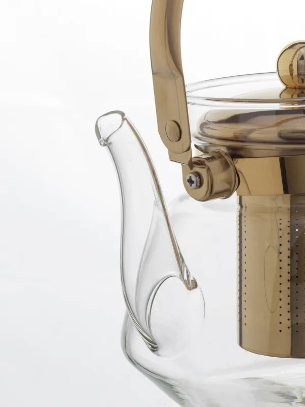 Teapot, 1,3 l, B/steel glass, golden, Classic gold, image-3