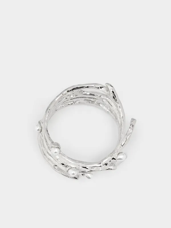 Napkin ring, 4 cm, metal / plastic, Silver, Pearls, Pearl, image-3