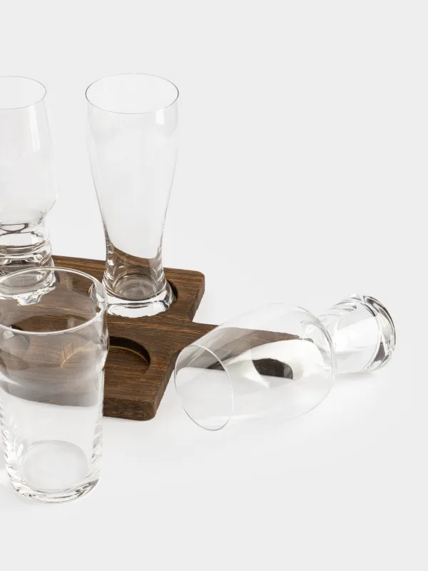Drinking glass set, 4 pcs, on a stand, glass / wood, Noble tree, image-4