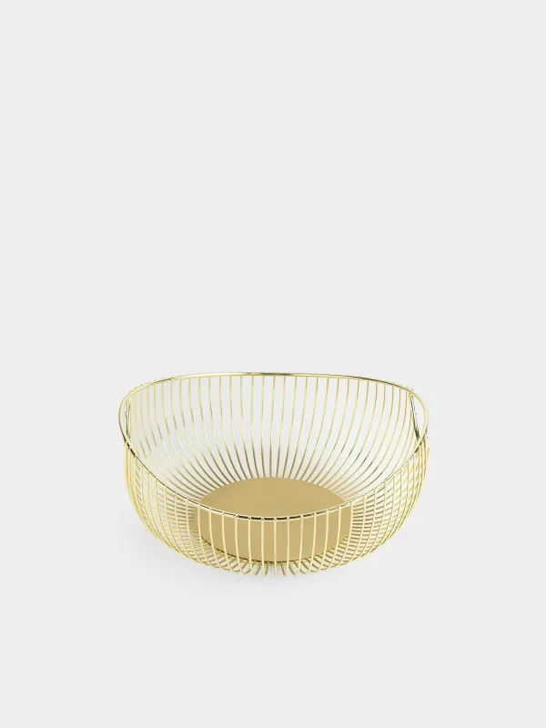 Fruit basket, 28 cm, with handles, metal, golden, Twist gold, image-1