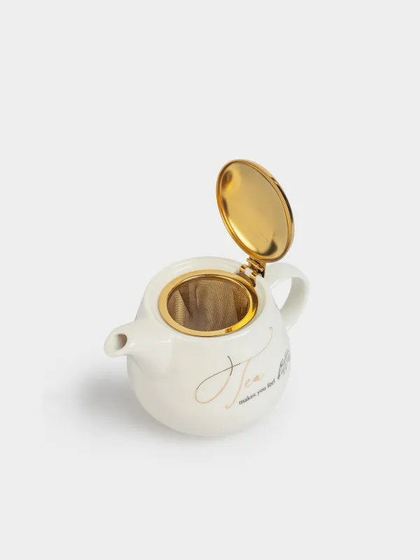 Teapot, 500 ml, porcelain P / steel, milky golden, Crumpled effect, Crumple kitchen, image-5